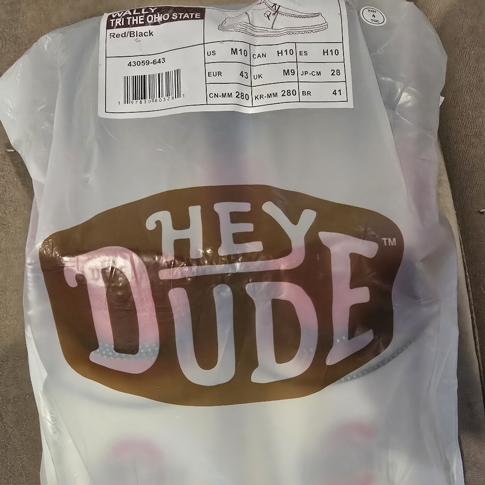 Size 10 Ohio State Hey Dude shoes, with logo.  Never worn, new in bag.